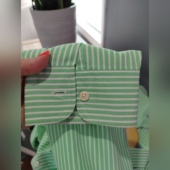 Chaps casual button down collar shirt with green and white stripes, easy care - Picture 7 of 7
